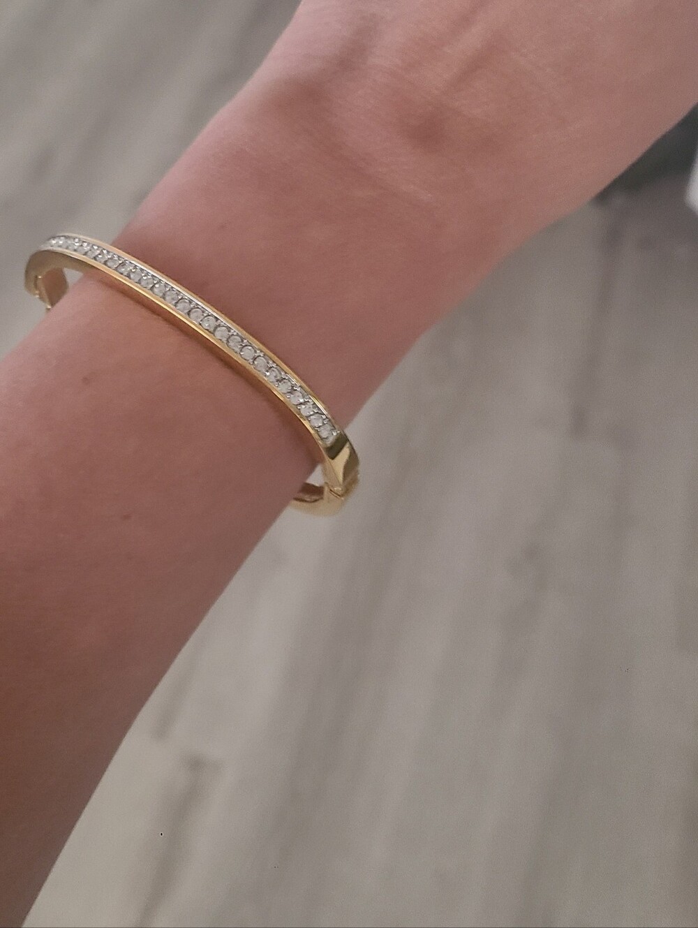 Swarovski Gold-Tone Pavé Crystal Hinged Bangle Bracelet- Great Condition